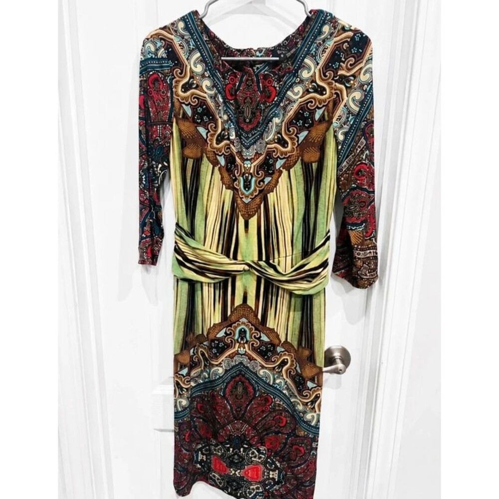 Etcetera Women’s Size 6 Multicolor Paisley Long Sleeve Twist Waist Dress